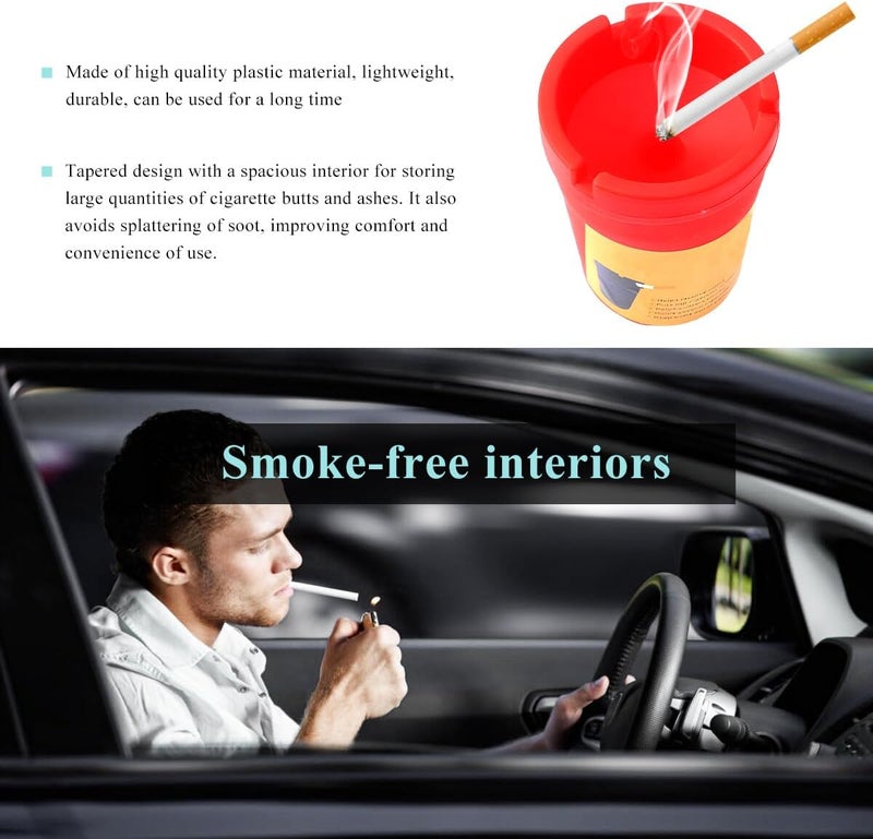 NYTKL Car Ashtray, Plastic Portable Smokeless Self-Extinguishing Vehicle Cigarette Trash Can Ash Tray, Universal Windproof Butt Bucket Ash Holder Organizer for Car Cup Holder (Red) - Image 3